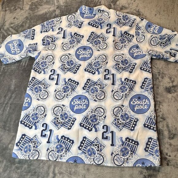 Southpole Shirt Mens XL Blue Polo All Over Y2k Grunge Punk AOP Dress Collar Logo - Picture 8 of 12